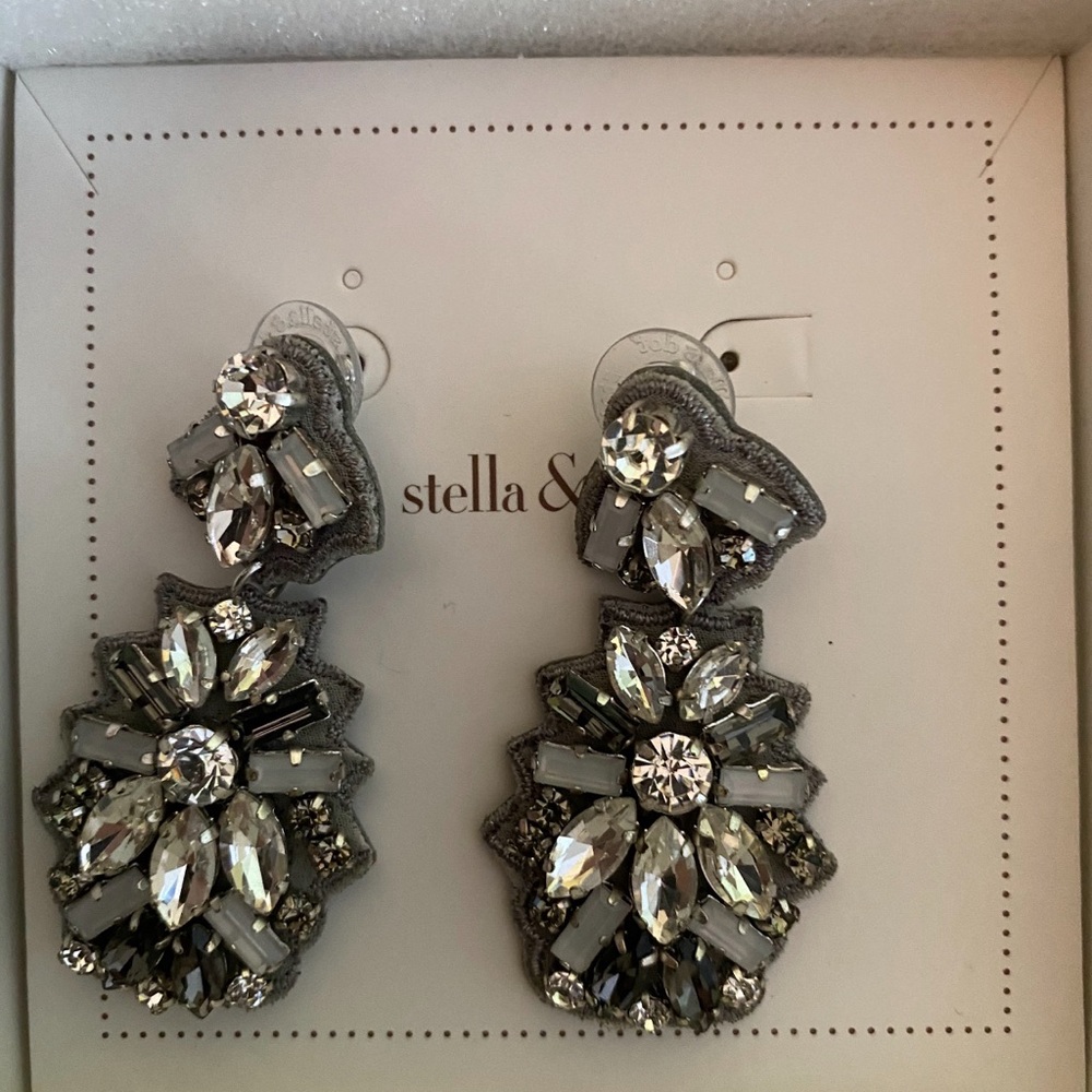 Stella & Dot Gray Crystal Statement Earrings